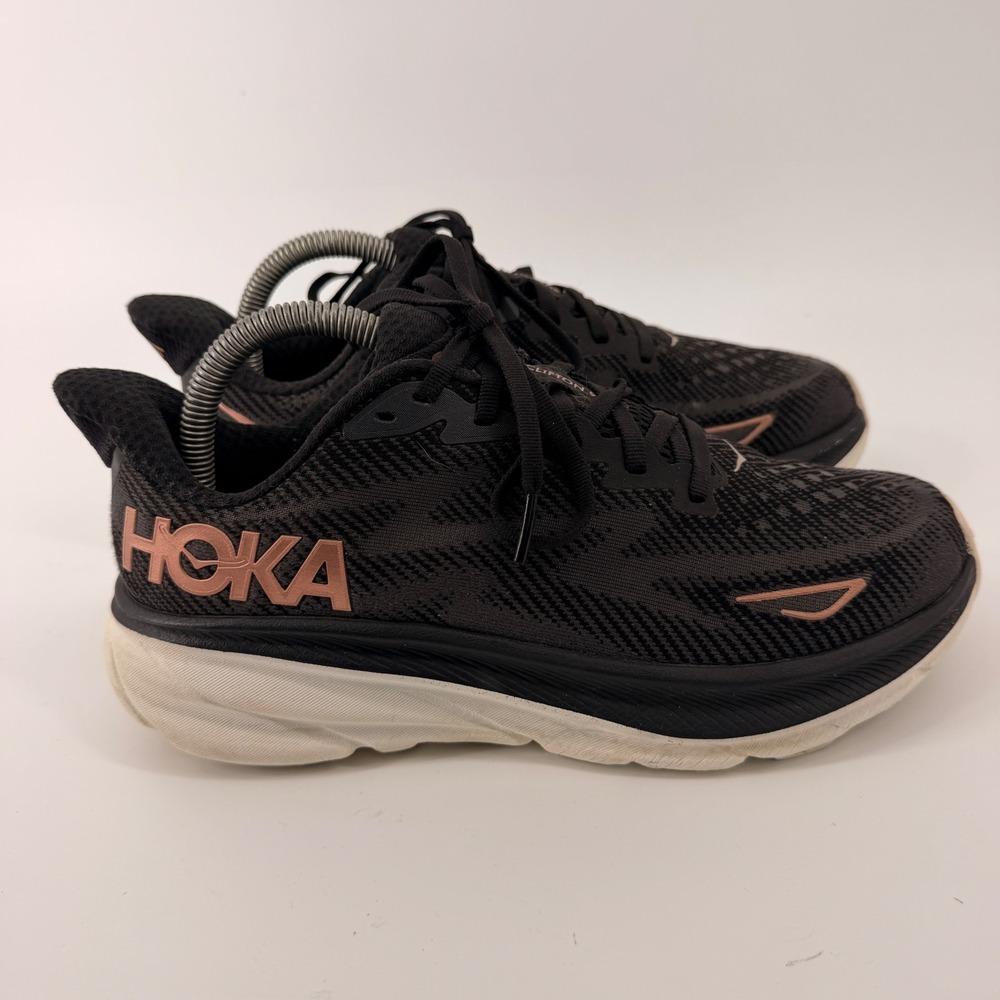 Hoka Clifton 9 Running Shoes Women 8 Black Rose Gold 1127896-BRGL Sneaker